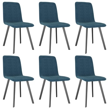 Set 6 scaune bucatarie vidaXL, Catifea/Metal, 44 x 58 x 87 cm, Albastru