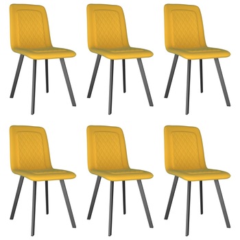 Set 6 scaune bucatarie vidaXL, Catifea/Metal, 44 x 58 x 87 cm, Galben