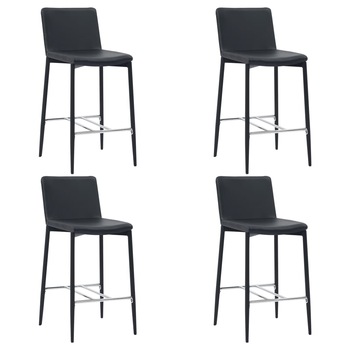 Set 4 scaune de bar, vidaXL, Piele ecologica/Otel, 45 x 44 x 100 cm, Negru