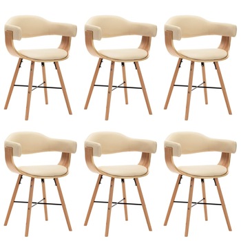 Set 6 scaune bucatarie, vidaXL, Lemn curbat, 52,5 x 47 x 75,5 cm, Crem