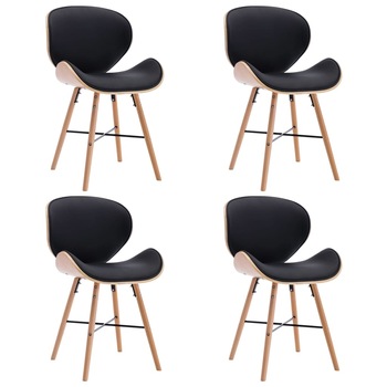 Set 4 scaune bucatarie, vidaXL, Piele ecologica/Lemn curbat, 50 x 50 x 81 cm, Negru
