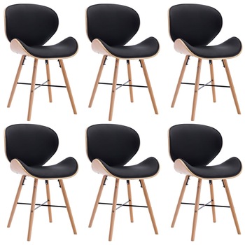 Set 6 scaune bucatarie, vidaXL, Piele ecologica/Lemn curbat, 50 x 50 x 81 cm, Negru Set 6 scaune bucatarie, vidaXL, Piele ecologica/Lemn curbat, 50 x 50 x 81 cm, Negru