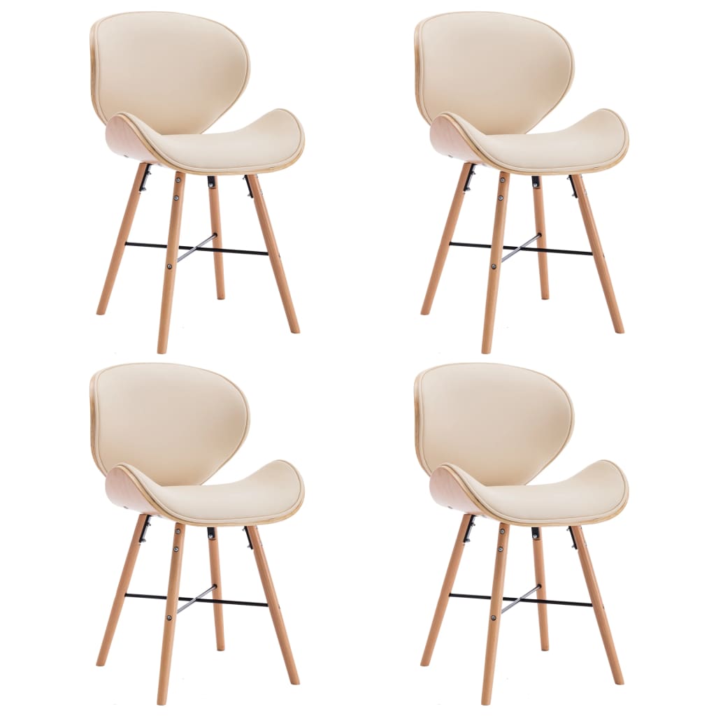 Set 4 scaune bucatarie, vidaXL, Piele ecologica/Lemn curbat, 50 x 50 x 81 cm, Crem/Maro