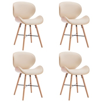 Set 4 scaune bucatarie, vidaXL, Piele ecologica/Lemn curbat, 50 x 50 x 81 cm, Crem/Maro