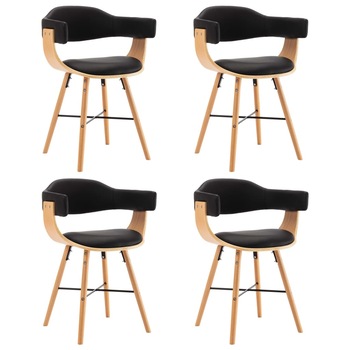 Set 4 scaune bucatarie, vidaXL, Lemn curbat, 52,5 x 47 x 75,5 cm, Negru