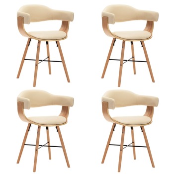 Set 4 scaune bucatarie, vidaXL, Lemn curbat, 52,5 x 47 x 75,5 cm, Crem