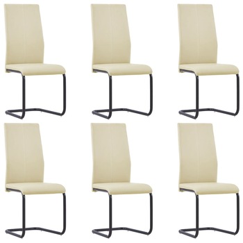 Set 6 scaune bucatarie- vidaXL, Piele ecologica/Cadru metalic, 43 x 54 x 102 cm, Maro deschis