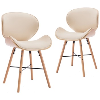 Set 2 scaune bucatarie, vidaXL, Lemn curbat/Piele ecologica, 50 x 50 x 81 cm, Crem Set 2 scaune bucatarie, vidaXL, Lemn curbat/Piele ecologica, 50 x 50 x 81 cm, Crem