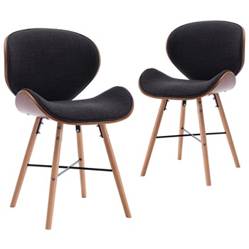 Set 2 scaune bucatarie, vidaXL, Lemn curbat/Piele ecologica, 50 x 50 x 81 cm, Gri inchis
