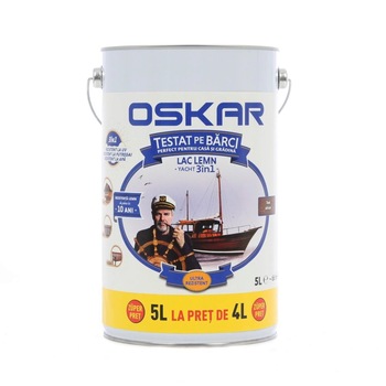 Lac pentru lemn Oskar Yacht 3 in 1, pentru exterior, teak african 5L Lac pentru lemn Oskar Yacht 3 in 1, pentru exterior, teak african 5L