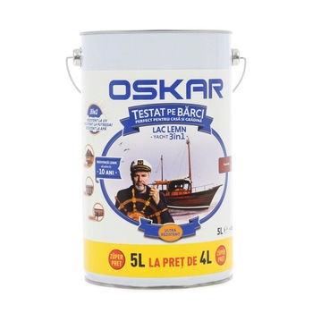 Lac pentru lemn Oskar Yacht 3 in 1, pentru exterior, trandafir 5L Lac pentru lemn Oskar Yacht 3 in 1, pentru exterior, trandafir 5L