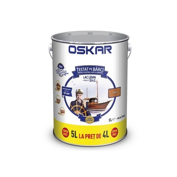 Lac pentru lemn Oskar Yacht 3 in 1, pentru exterior, castan 5L Lac pentru lemn Oskar Yacht 3 in 1, pentru exterior, castan 5L