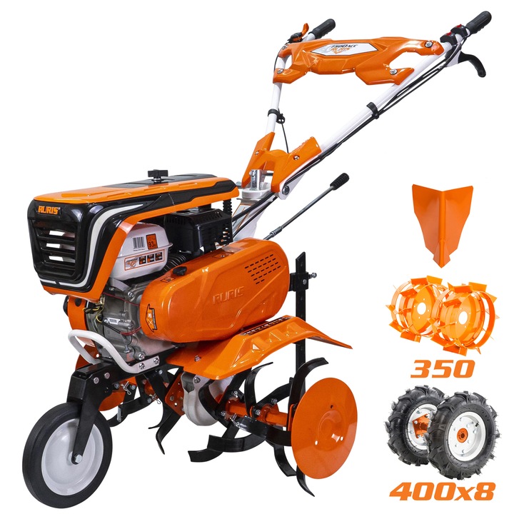 Ruris 7500ACC1 Rotációs kapa, 7 LE, 208 cm3, 4 ütemű, 3 sebesség, 830 mm szélesség, 290 munka mélység, 3 l benzin, gumi kerekek, ritkító, fém kerekek
