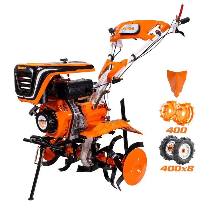 Motocultor RURIS 651KSD, 6 CP, 208 CC, 4 timpi, 3 viteze, 1000 mm latime lucru, 200 mm adancime lucru, 2 l motorina, roti cauciuc, rarita, roti metalice 400 fara manicot