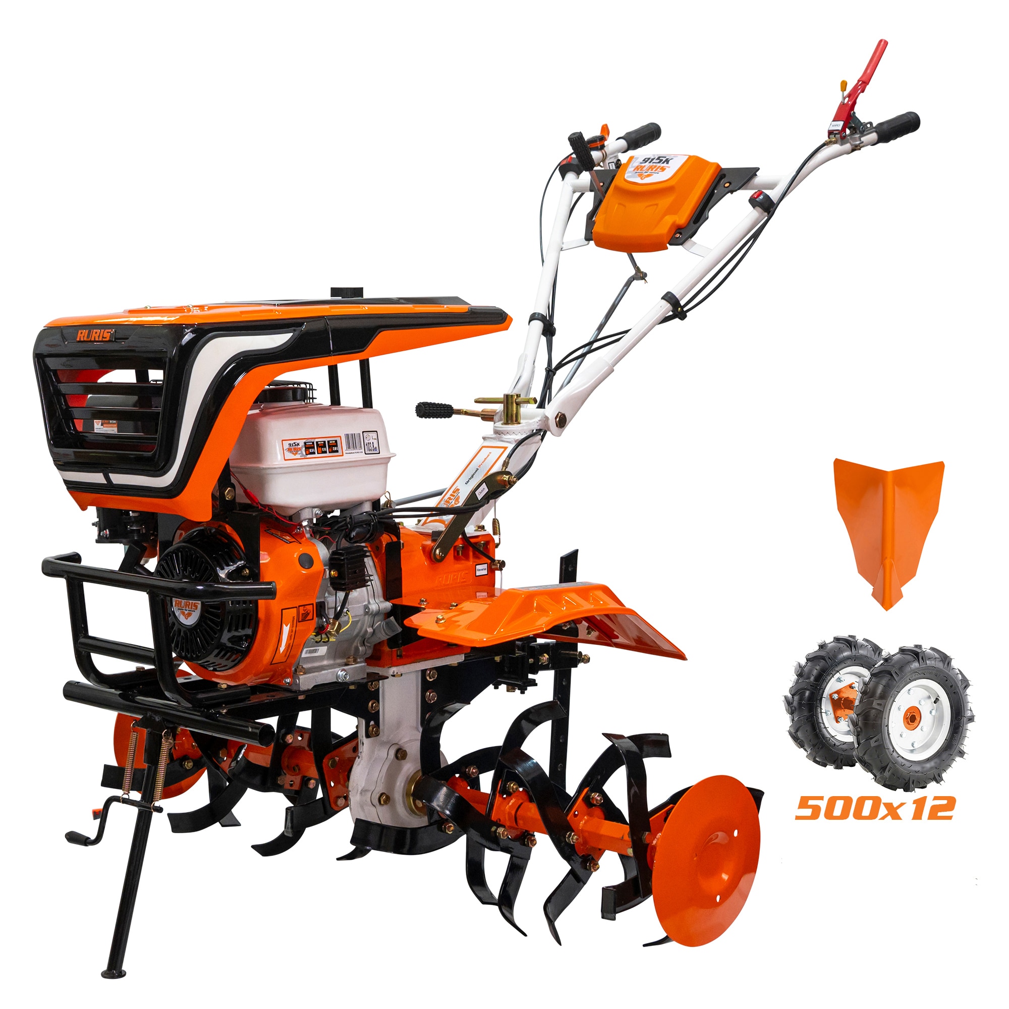 Motocultor pe benzina Ruris 915K,putere 15 CP, 420 CC, 4 timpi, 2+1 viteze, priza de putere, 110 cm latime lucru, 36 cm adancime lucru, contine: roti cauciuc + rarita