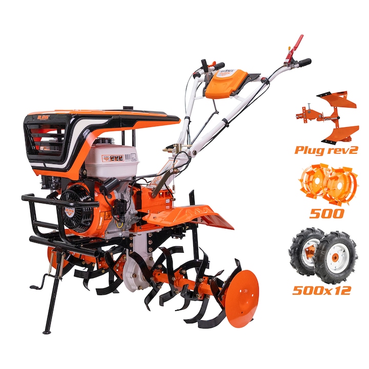 Ruris 913ACC Motoros kapa, 13 LE, 390 cm3, 4 ütemű, 3 sebesség, 1100 mm munka szélesség, 360 mm mélység, 6.5 l benzin, gumi kerekek, megfordítható eke, fém kerekek