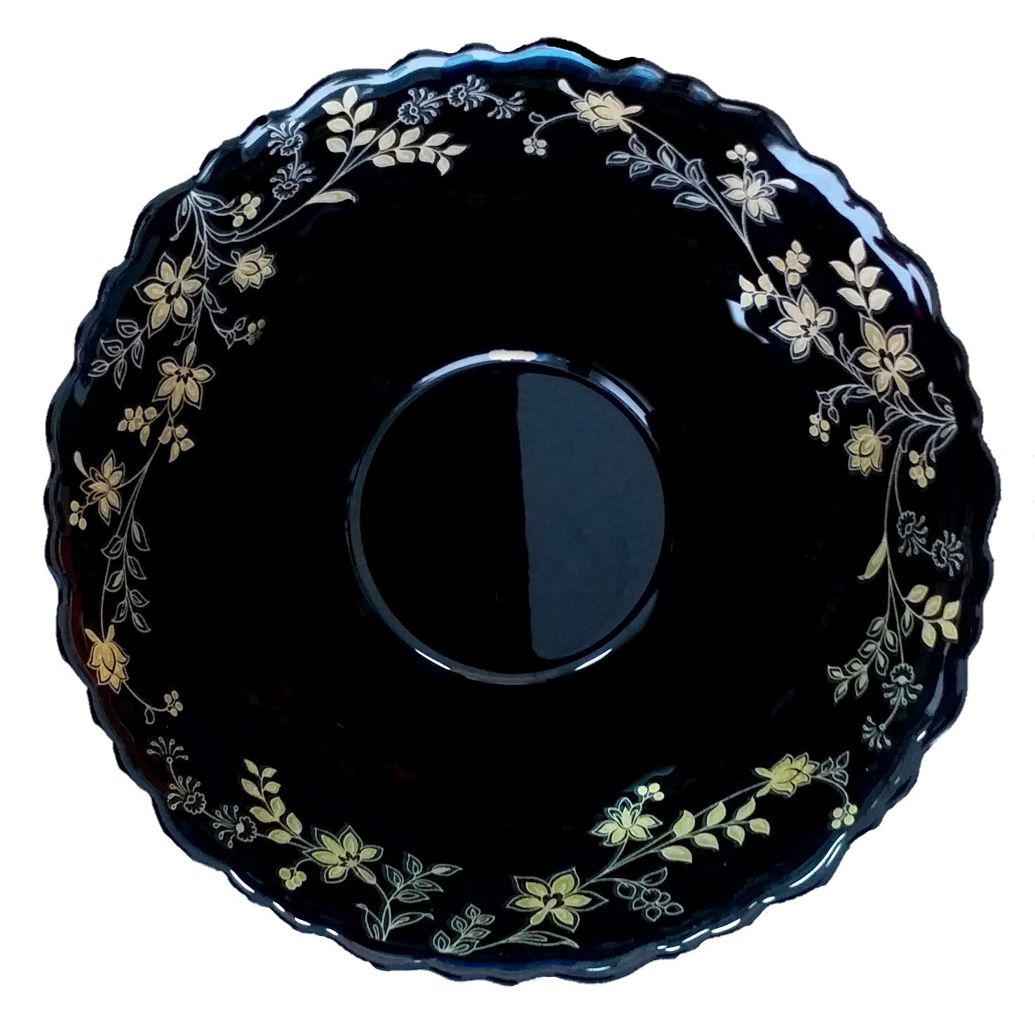 Bol negru opal 15.5cm,decor frunze
