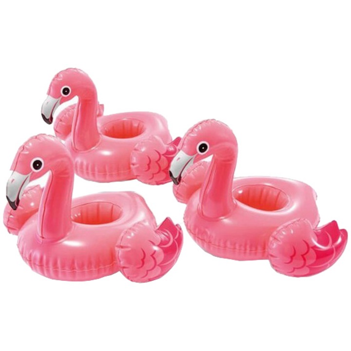 Suport gonflabil Intex Flamingo pentru 3 pahare, 28x25cm, Pink