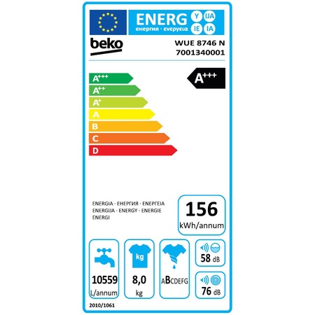 Masina de spalat rufe slim Beko WUE8746N, 8 kg, 1400 RPM, Clasa A+++, Motor ProSmart, HomeWhiz, Remote Control, SteamCure, AddGarment, Alb