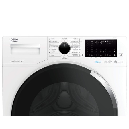 Пералня Slim Beko WUE8746N_N, 8 кг, 1400 об/мин, Клас A, AquaTech, Мотор ProSmart, HomeWhiz, Remote Control, SteamCure, AddGarment, Бял