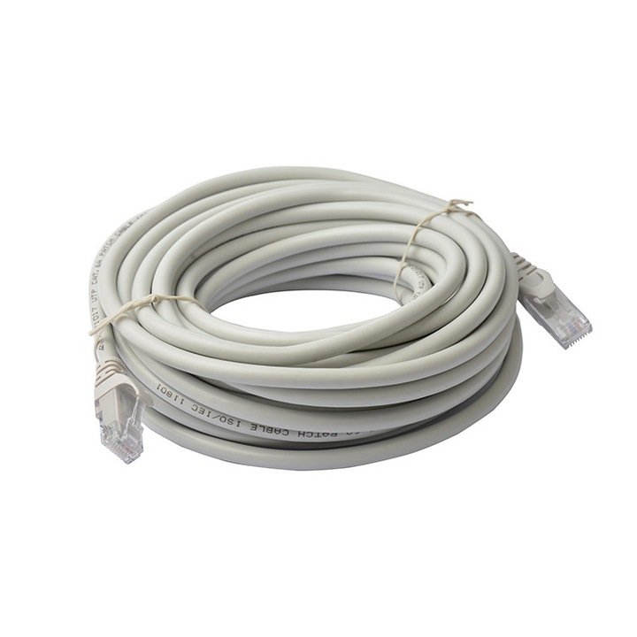 Praize Kábel, UTP hálózati, szürke, Ethernet, Cat 5e, 10 m hosszú, Internet patch kábel dugóval, RJ45 csatlakozó
