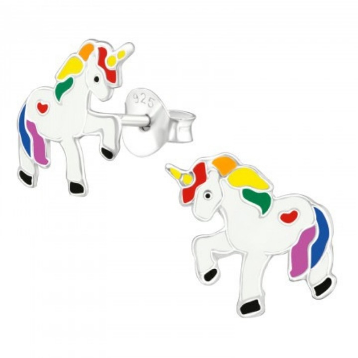 Boutique 23 Girly kollekciós gyermek 925 ezüst fülbevaló, színes unikornis modell, többszínű, ékszerdobozzal