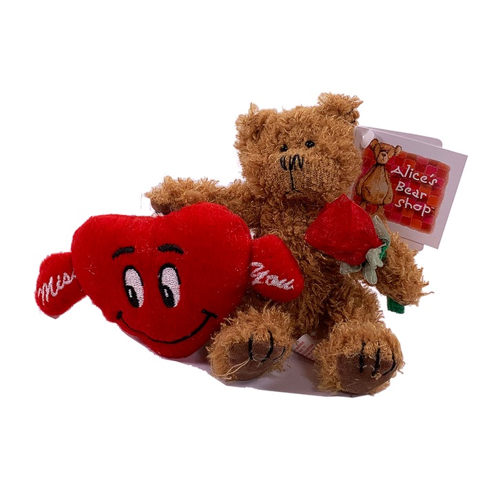 Плюшена играчка Russ Berrie Св. Валентин Alice's Bear Shop Мече със цветя и сърце, Кафяво, 15см, 91727