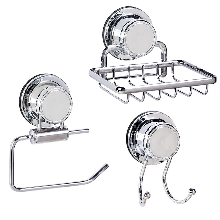 Set accesorii baie, 3 piese (cuier + suport hartie igienica + suport sapun) Tatkraft, sustinere 8kg