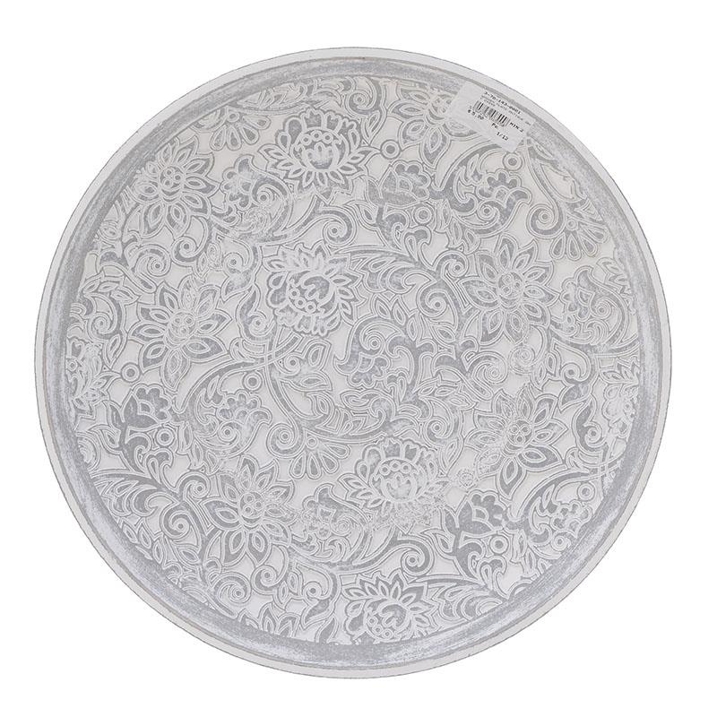 Tava servire lemn sculptata rotund,40 cm, gri