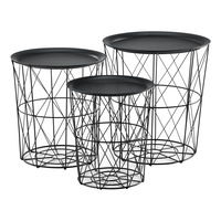 Set 3 bucati masuta cafea cu blat detasabil Aurora, en.casa, cos mare 40 x 40 x 44 cm, metal, negru