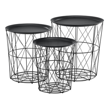 Set 3 bucati masuta cafea cu blat detasabil Aurora, en.casa, cos mare 40 x 40 x 44 cm, metal, negru Set 3 bucati masuta cafea cu blat detasabil Aurora, en.casa, cos mare 40 x 40 x 44 cm, metal, negru