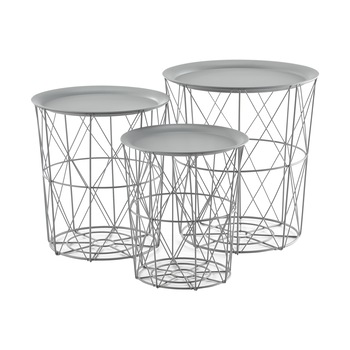 Set 3 bucati masuta cafea cu blat detasabil Aurora, en.casa, cos mare 40 x 40 x 44 cm, metal, gri deschis Set 3 bucati masuta cafea cu blat detasabil Aurora, en.casa, cos mare 40 x 40 x 44 cm, metal, gri deschis