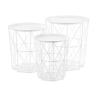 Set 3 bucati masuta cafea cu blat detasabil Aurora, en.casa, cos mare 40 x 40 x 44 cm, metal, alb