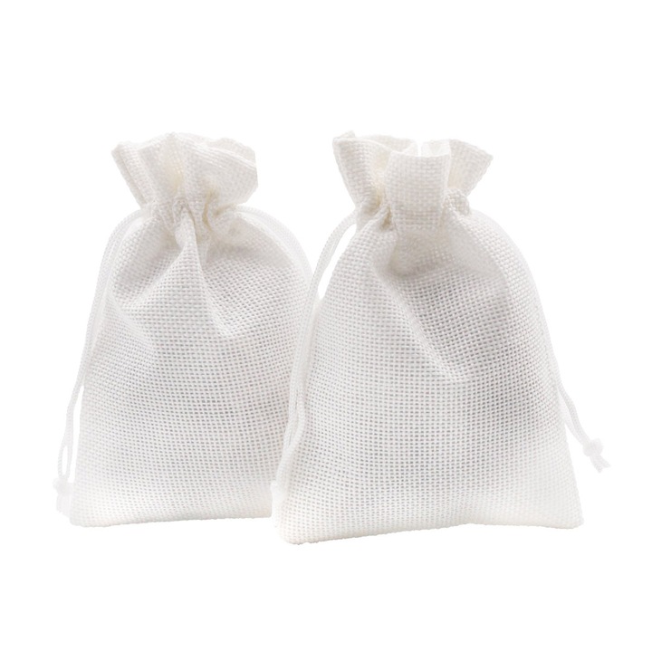 Правоъгълни текстилни чанти 7х9см (комплект от 50 бр.) - Бели