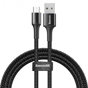 Cablu de date/incarcare Baseus, Halo Durable Nylon Braided, Micro USB 1M 3 A, Negru Cablu de date/incarcare Baseus, Halo Durable Nylon Braided, Micro USB 1M 3 A, Negru