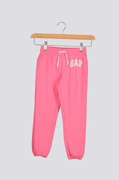 GAP, Pantaloni sport, fete, cu imprimeu logo si snur elastic, Fucsia/Alb