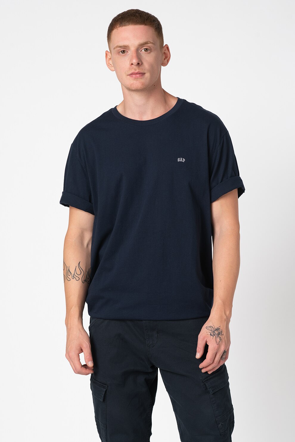 GAP, Set de tricouri din bumbac, cu detaliu logo - 2 piese, Bleumarin