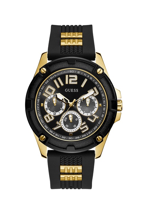 Guess, Мултифункционален часовник със силиконова каишка, Черен / Златист