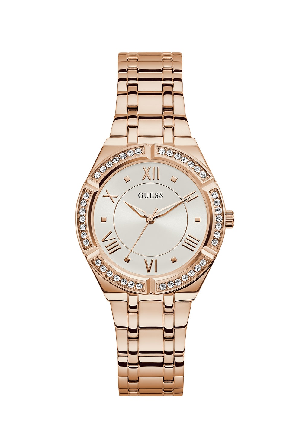 Guess, Ceas rotund decorat cu cristale, Auriu rose