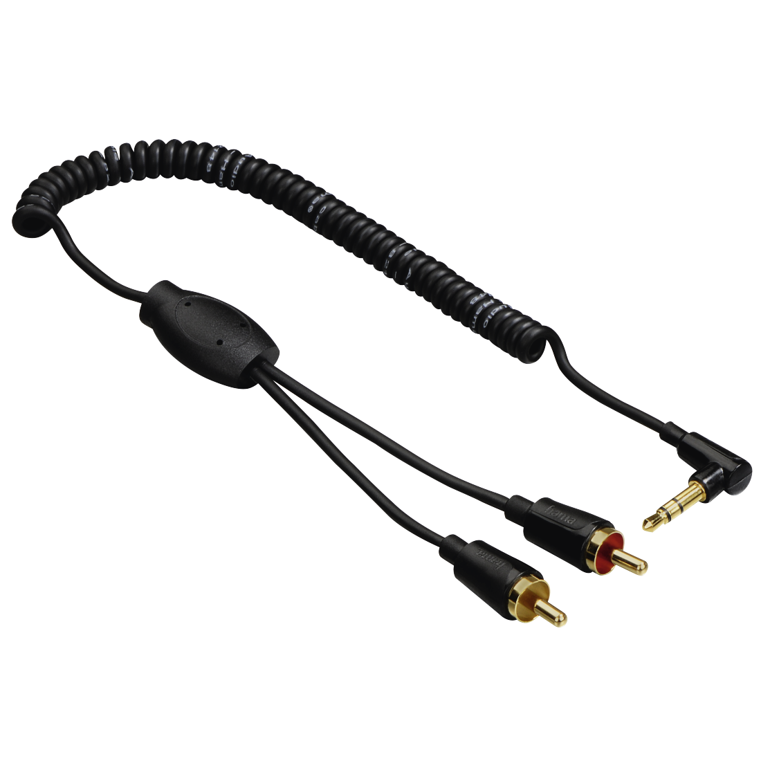Cablu spiralat audio, Hama, 2x RCA, 1x jack 3.5mm, 0.75m