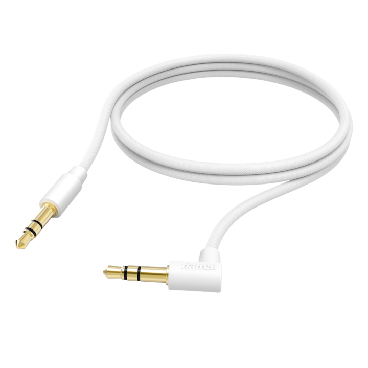 Hama Audio kábel, 2x jack 3.5mm, apa - apa, 90°, sztereó, 0.5m, Fehér