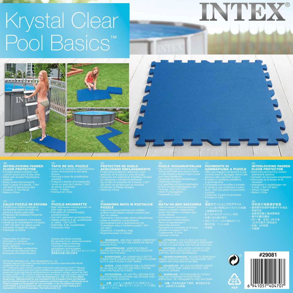 Set de 8 protectii de podea piscina Intex, Polietilena, 50 x 50 cm, Albastru