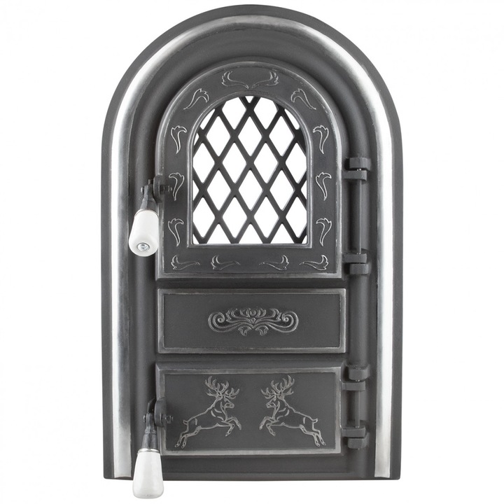 Usa Semineu cu Geam Cerbi Ornamente Argintii - Inaltime usa 555 mm Latime usa 345 mm