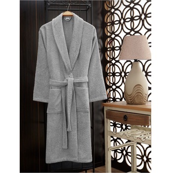 Halat de baie barbat, Kring, 100% bumbac, 460 gsm, M/L, Gri Halat de baie barbat, Kring, 100% bumbac, 460 gsm, M/L, Gri