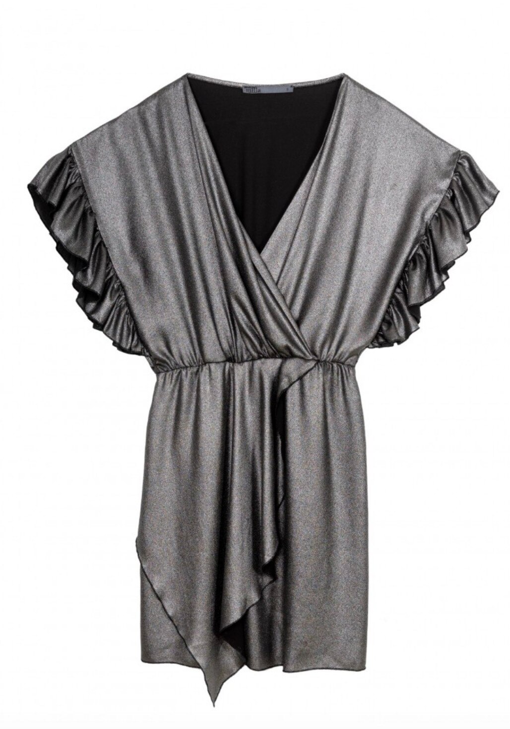 Rochie scurta argintie, decolteu in V, maneci scurte, S intl