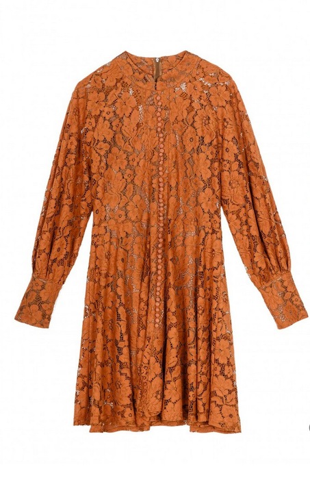 Rochie camel cu cordon, din dantela, cu nasturi aplicati, S intl