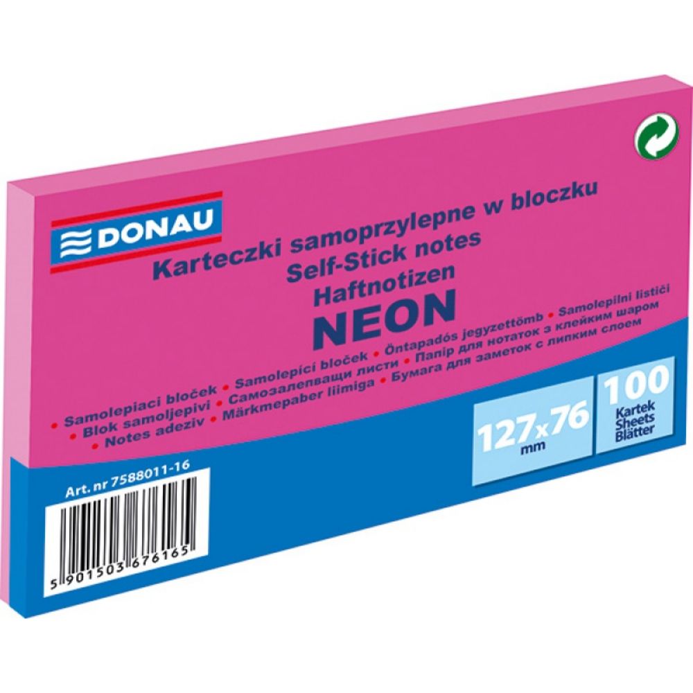 Notite Adezive DONAU, 76x127 mm, 100 File, 70 g/m², Culoare Roz Neon