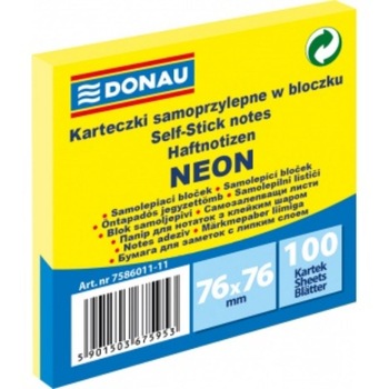 Notite Adezive DONAU, 76x76 mm, 100 File, 70 g/m², Culoare Galben Neon Notite Adezive DONAU, 76x76 mm, 100 File, 70 g/m², Culoare Galben Neon