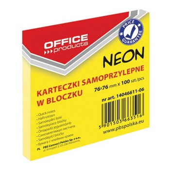 Notite Adezive OFFICE Products, 76x76 mm, 100 File, 70 g/m², Culoare Galben Neon Notite Adezive OFFICE Products, 76x76 mm, 100 File, 70 g/m², Culoare Galben Neon