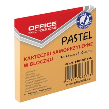 Notite Adezive OFFICE Products, 76x76 mm, 100 File, 70 g/m², Culoare Portocaliu Pastel Notite Adezive OFFICE Products, 76x76 mm, 100 File, 70 g/m², Culoare Portocaliu Pastel